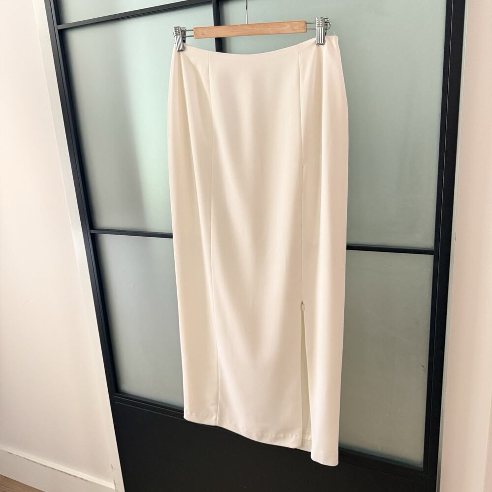 Vintage Cache Cream Maxi Column Skirt 10 USA High Zip Slit Lined Minimalist - Picture 5 of 12